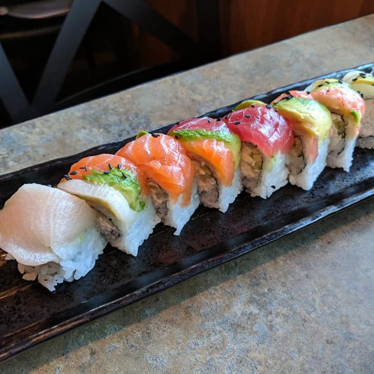Delicious Rainbow Roll at our Sushi Restaurant